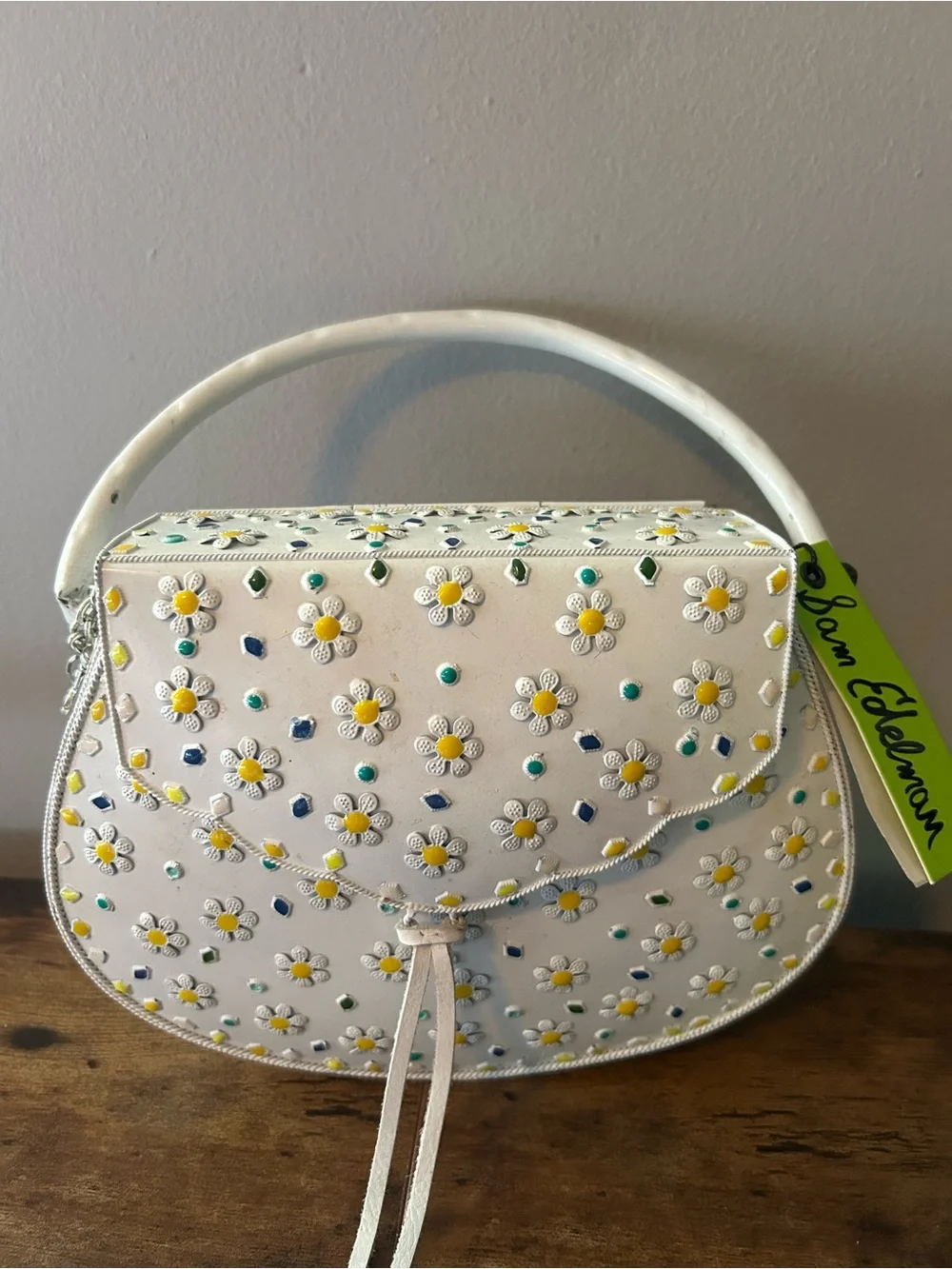 Sam Edelman White Daisy Studded Top-Handle Satchel